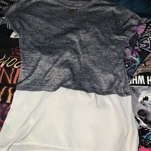 Gray and White Short Sleeve Top